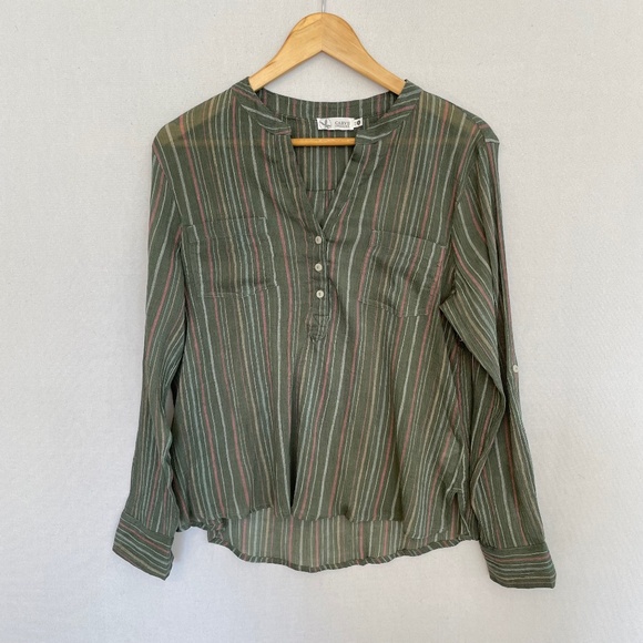 CARVE DESIGNS Women’s Size Small Dylan Gauze Shirt in Green Cilantro Stripe - Picture 1 of 6